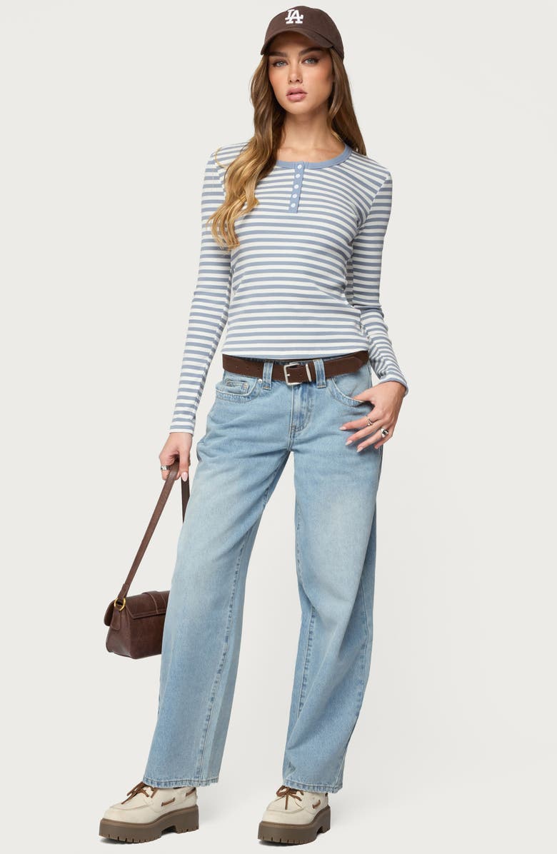 EDIKTED Roma Stripe Rib Henley Top, Alternate, color, Blue