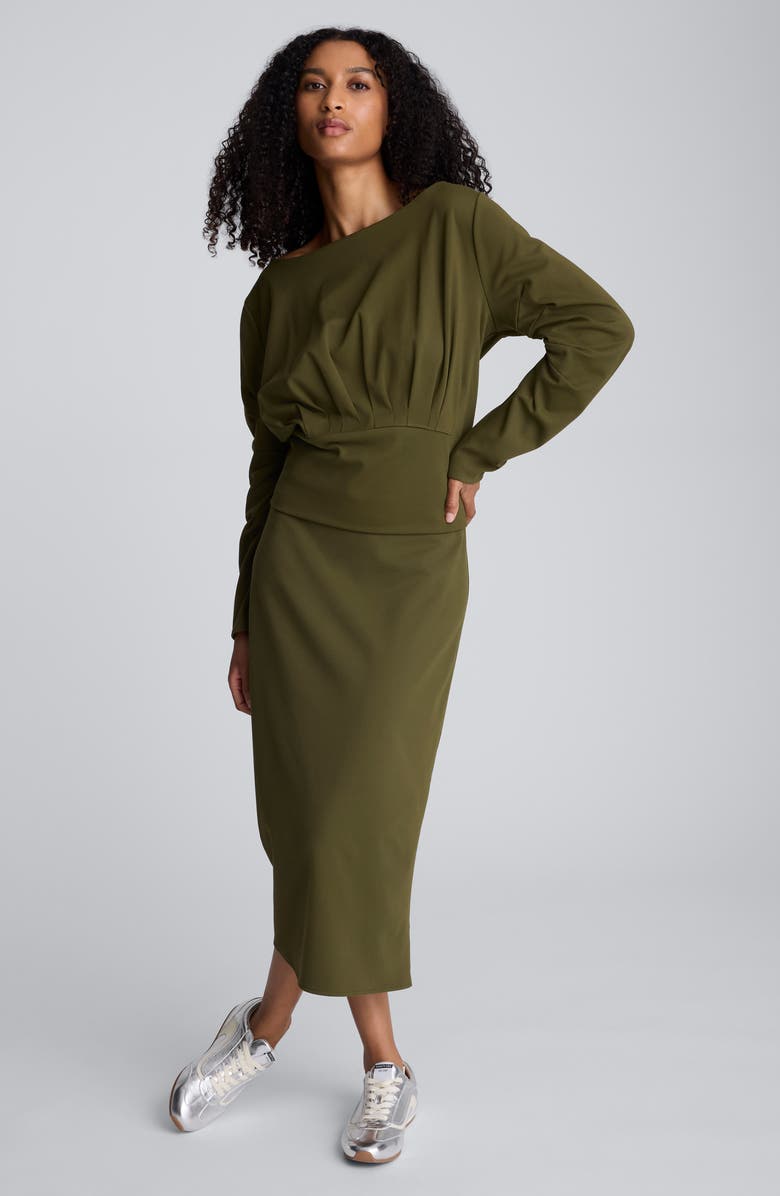 Kenneth Cole Back Slit Midi Skirt, Alternate, color, Olive Green