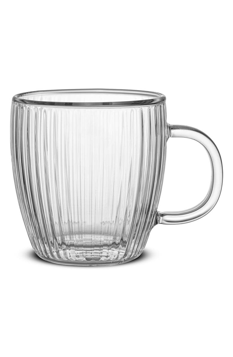 JoyJolt Set of 6 Fluted Double Wall Glass Mug, Alternate, color, Clear