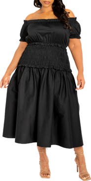 BUXOM COUTURE Off the Shoulder Midi Dress