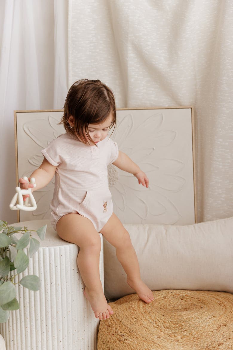 Organic French Terry - Bear Collection - Romper, Alternate, color, Pink Stripe