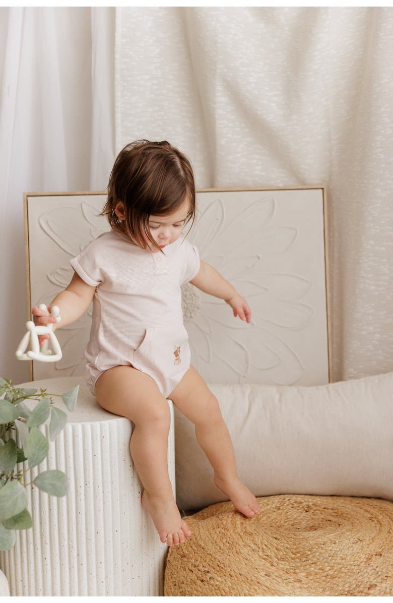 Ely's & Co. Organic French Terry - Bear Collection - Romper, Alternate, color, Tan Stripe
