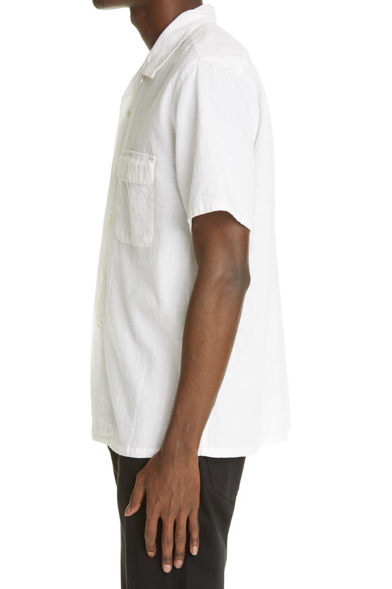Cotton & Linen Short Sleeve Button-Up Shirt, Alternate, color, WHITE