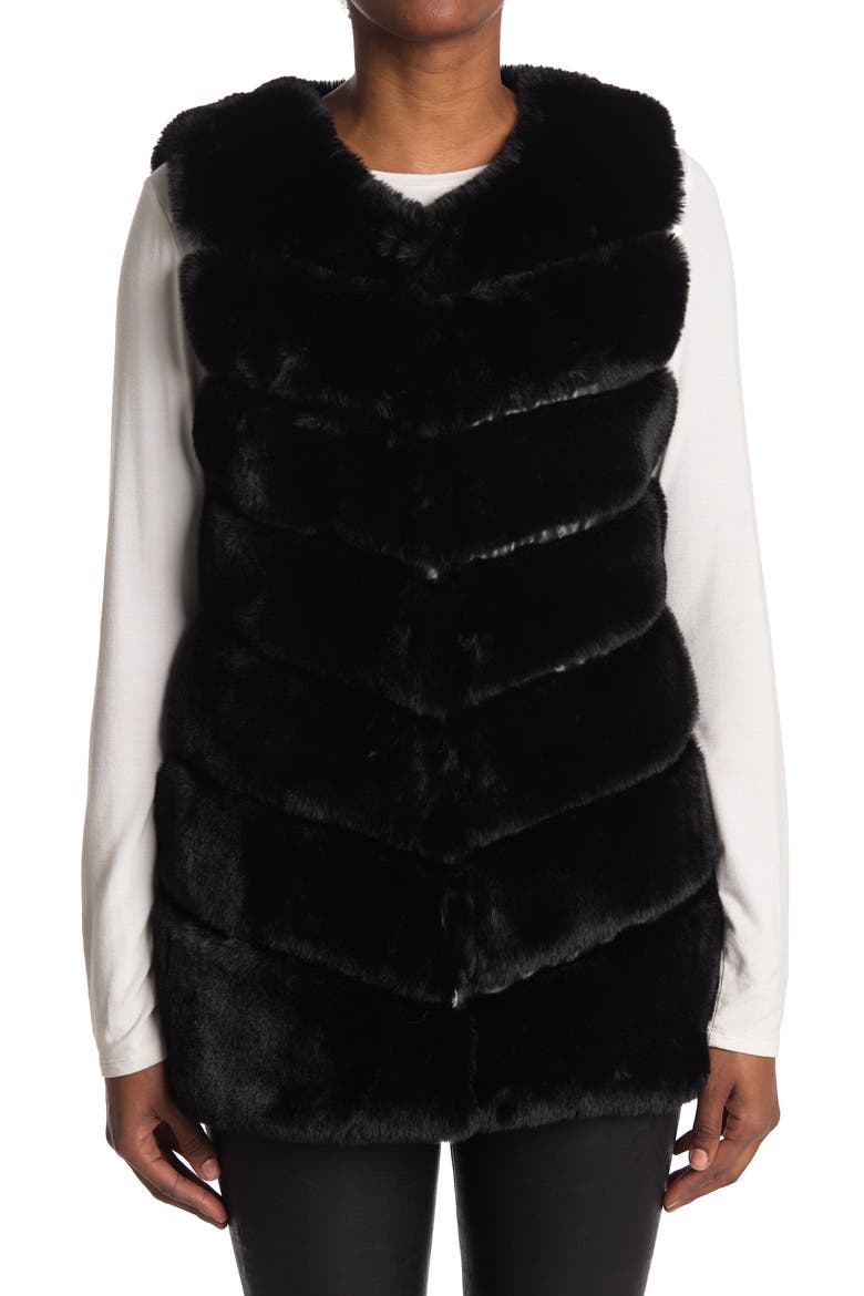 Quilted Faux Fur Vest, Alternate, color, BLACK