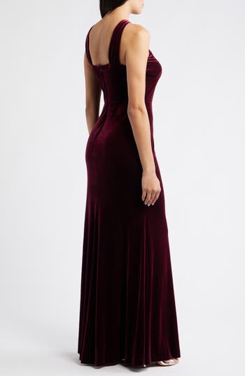 Bow Halter Neck Velvet Gown