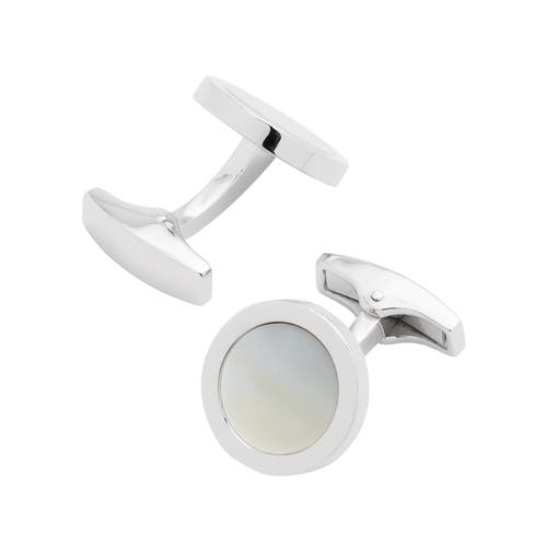 Jan Leslie Round Gemstone Inlay Sterling Cufflinks In White