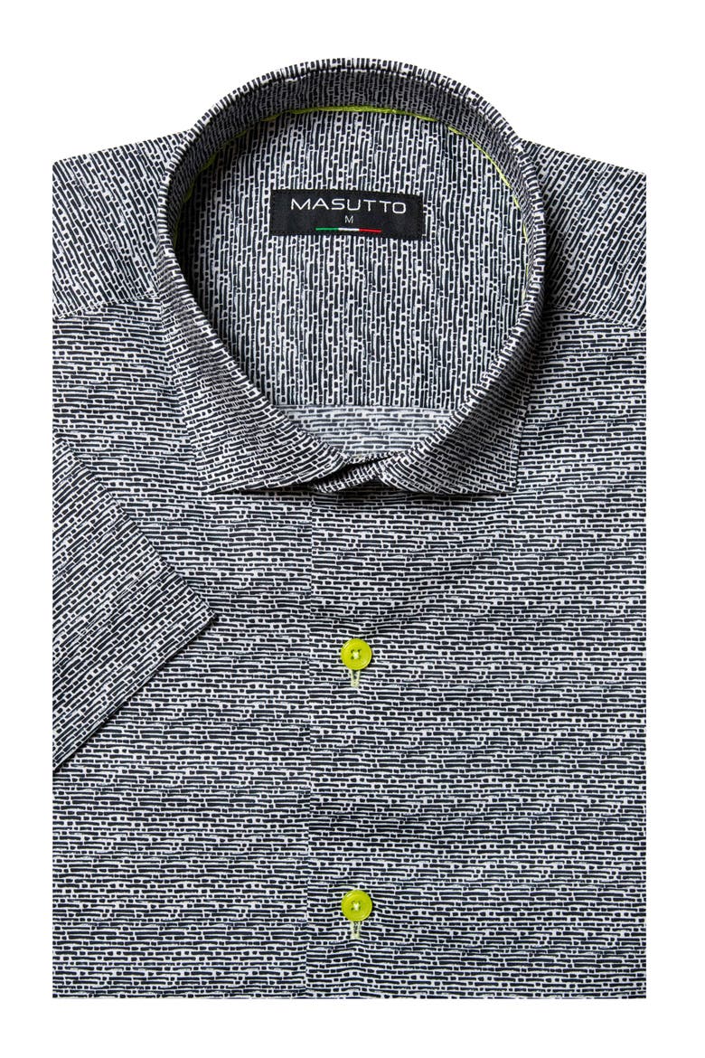 Trento Print Button-Up Short Sleeve Shirt, Main, color, Black