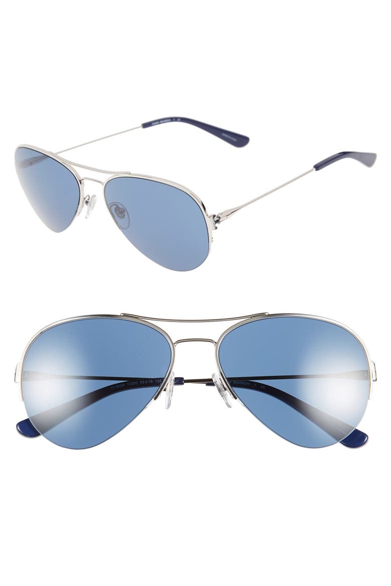 55mm Aviator Sunglasses, Main, color, SILVER