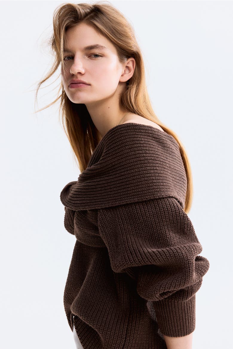 Off-the-shoulder Jumper, Alternate, color, Dark brown