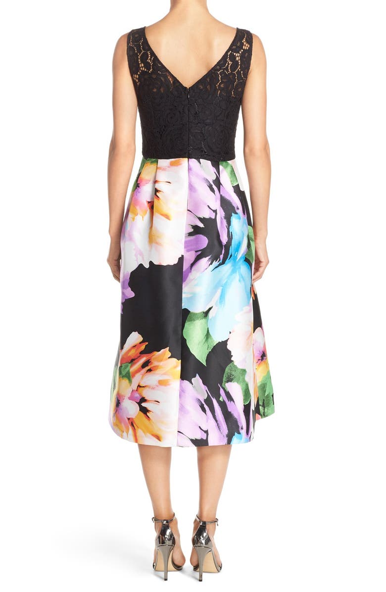 Ellen Tracy Mixed Media Fit & Flare Midi Dress, Alternate, color,