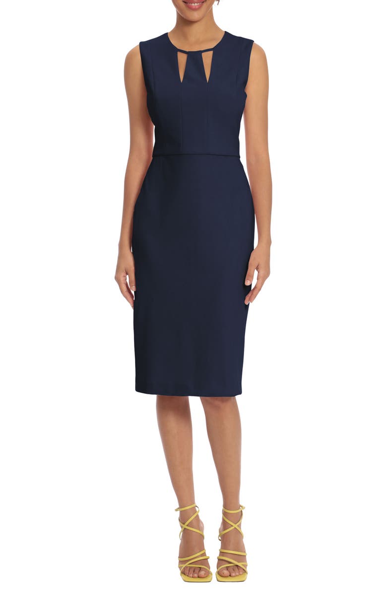 Donna Morgan Cutout Sheath Midi Dress, Main, color, Twilight Navy