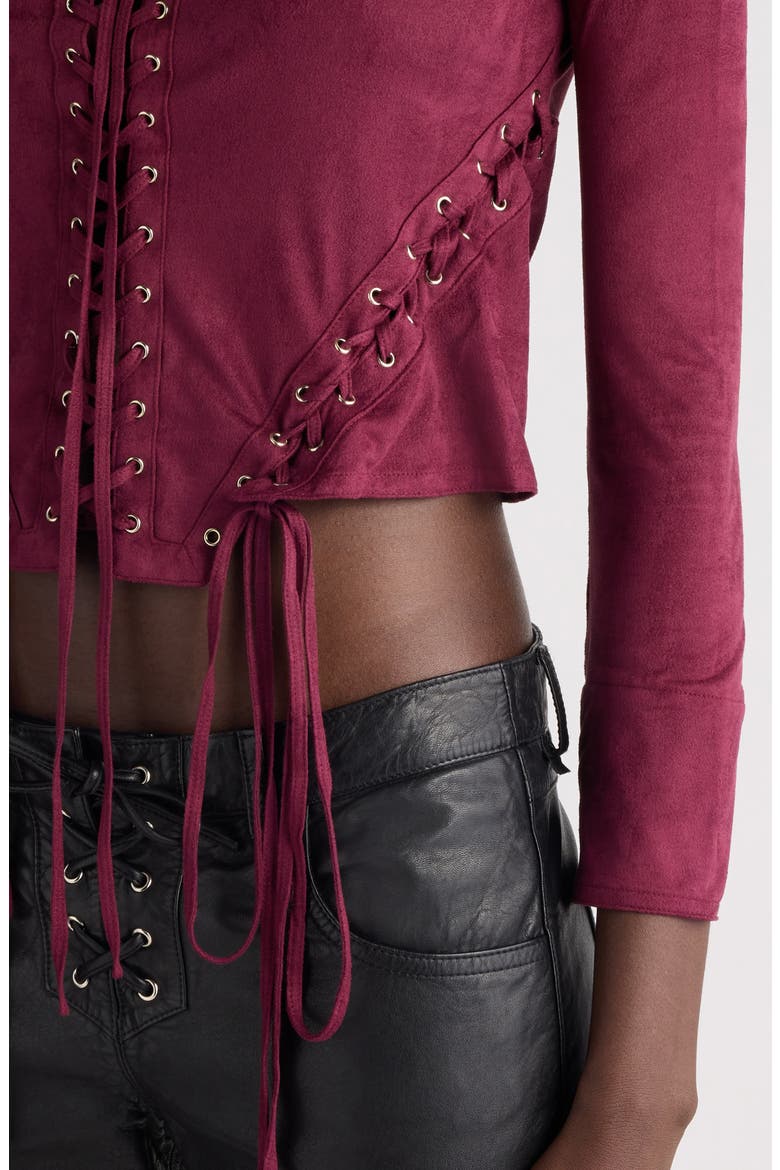 Seattle Lace-Up Top, Alternate, color, BURGUNDY