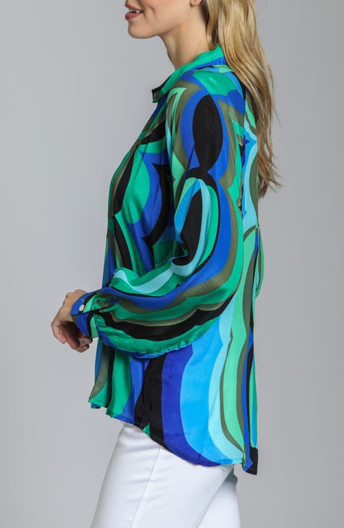 Apny Print Popover Top In Blue Multi