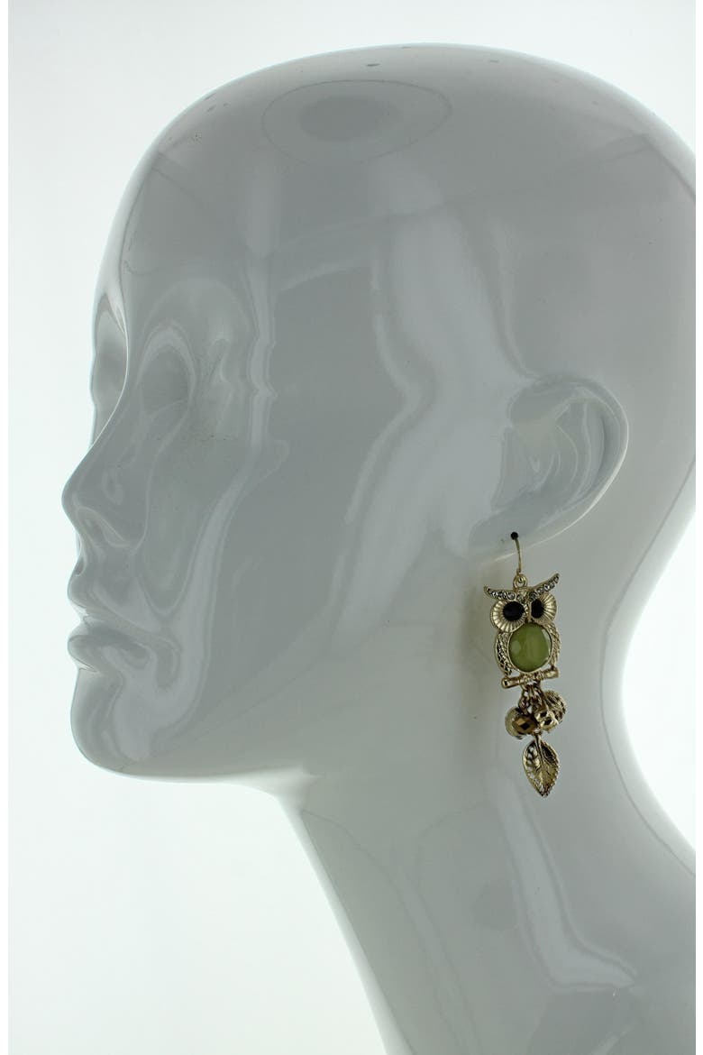 Guin Dangle Owl Drop Earrings, Alternate, color, GOLD / GREEN