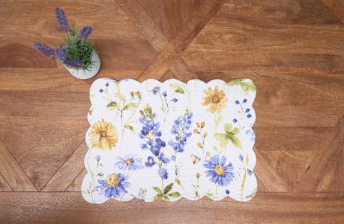 C & F Home C&f Home Lovely Blues Scalloped Quilted Placemats Set Of 6 Floral Design, 13" X 19" In Multi