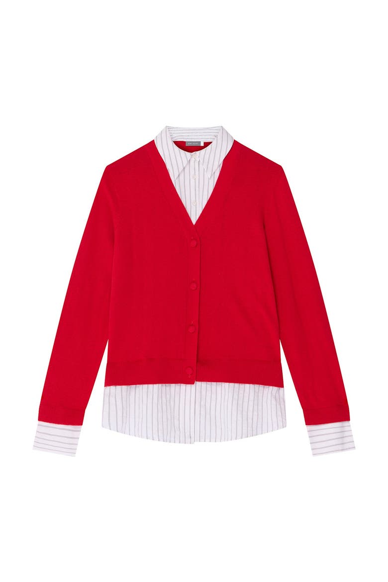 Cotton Blend Layered Knit Shirt, Alternate, color, Red
