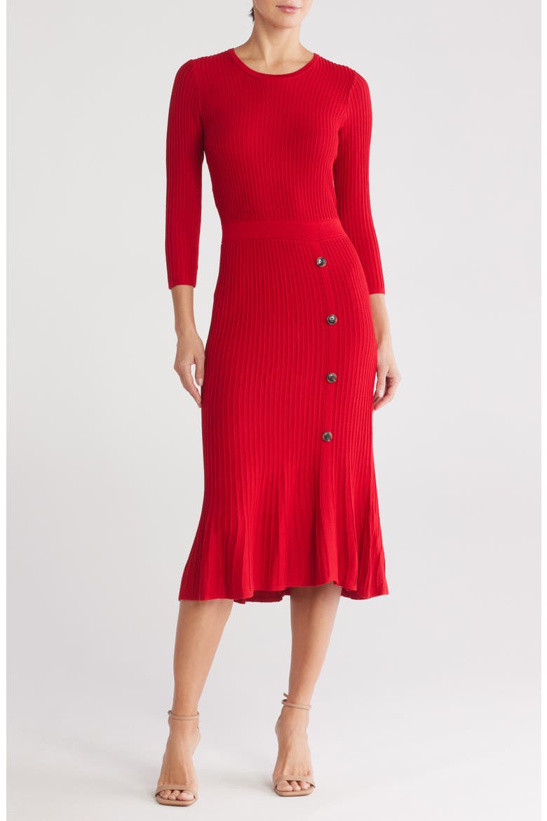 Ribbed Sweater Dress, Main, color, RED