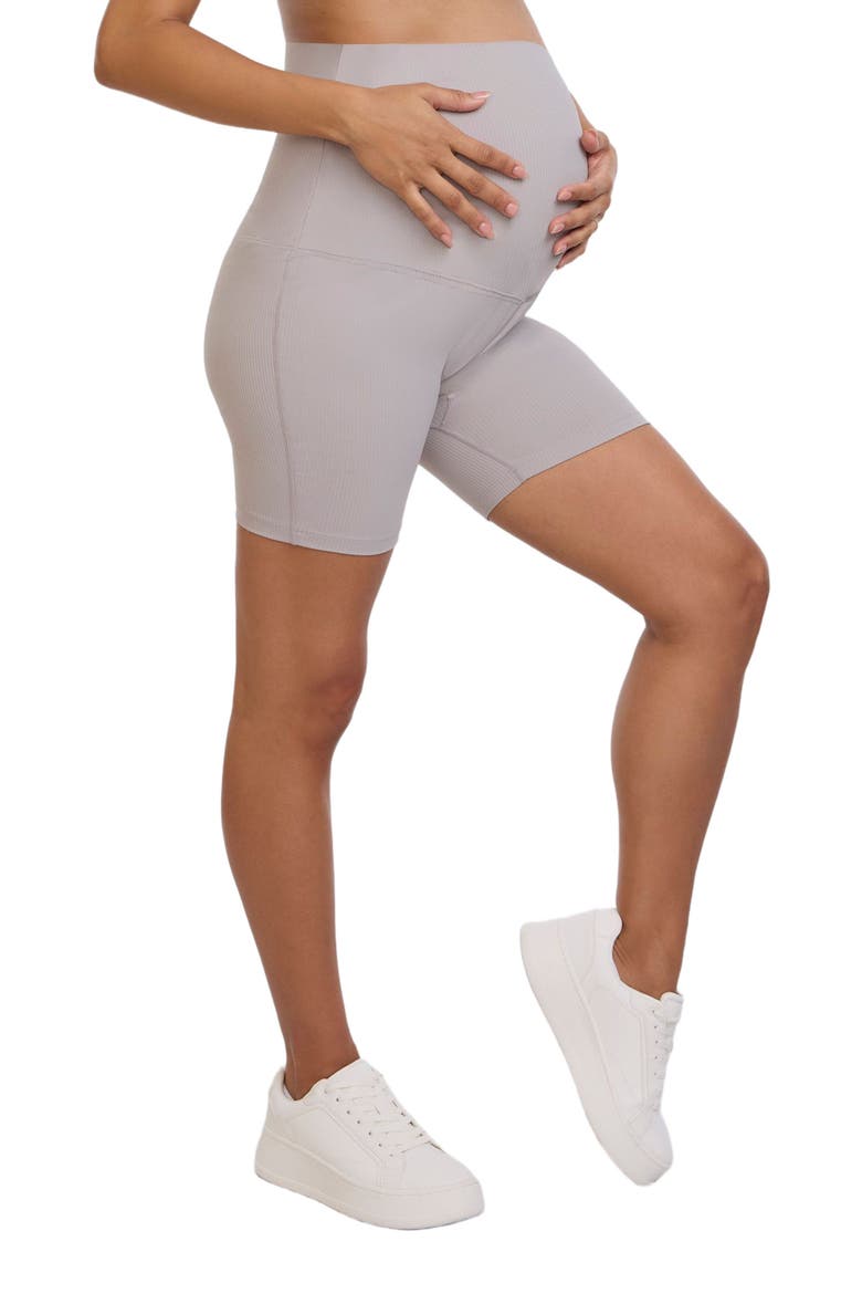 6 1/2" Ribbed Maternity Biker Short, Alternate, color, Opal