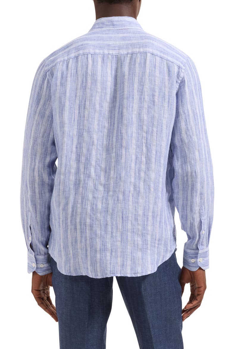 Julian Shaped Fit Stripe Linen Button-Up Shirt, Alternate, color, CLASSIC BLUE