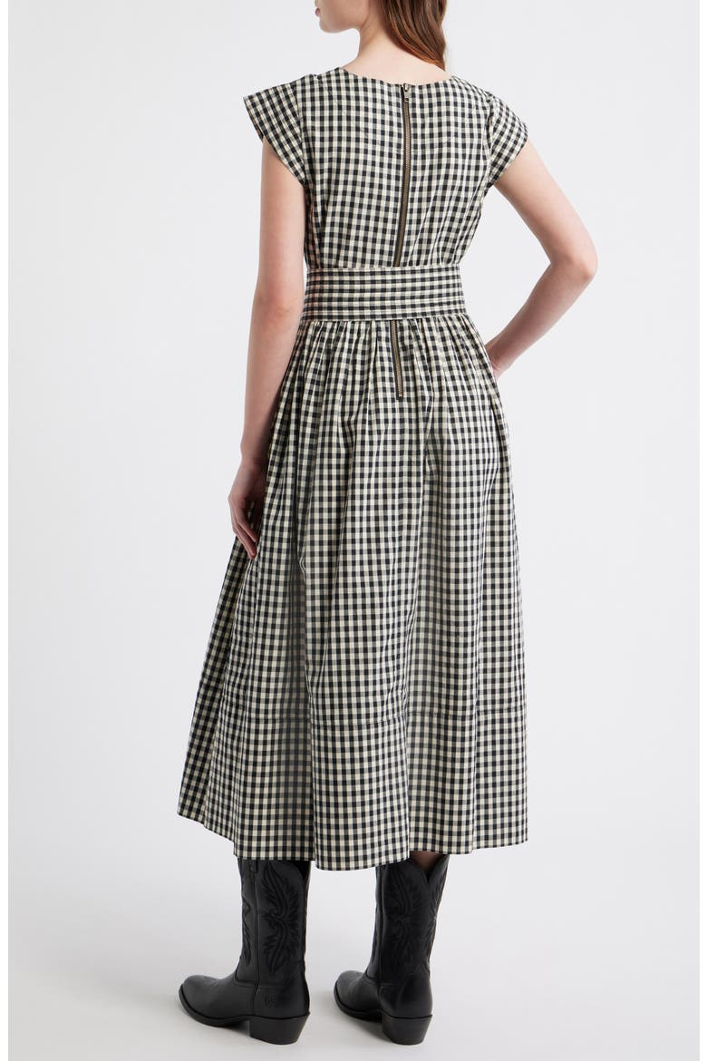 The Tulsa Gingham Belted Cotton Midi Dress, Alternate, color, BLACK AND CREAM CHECK