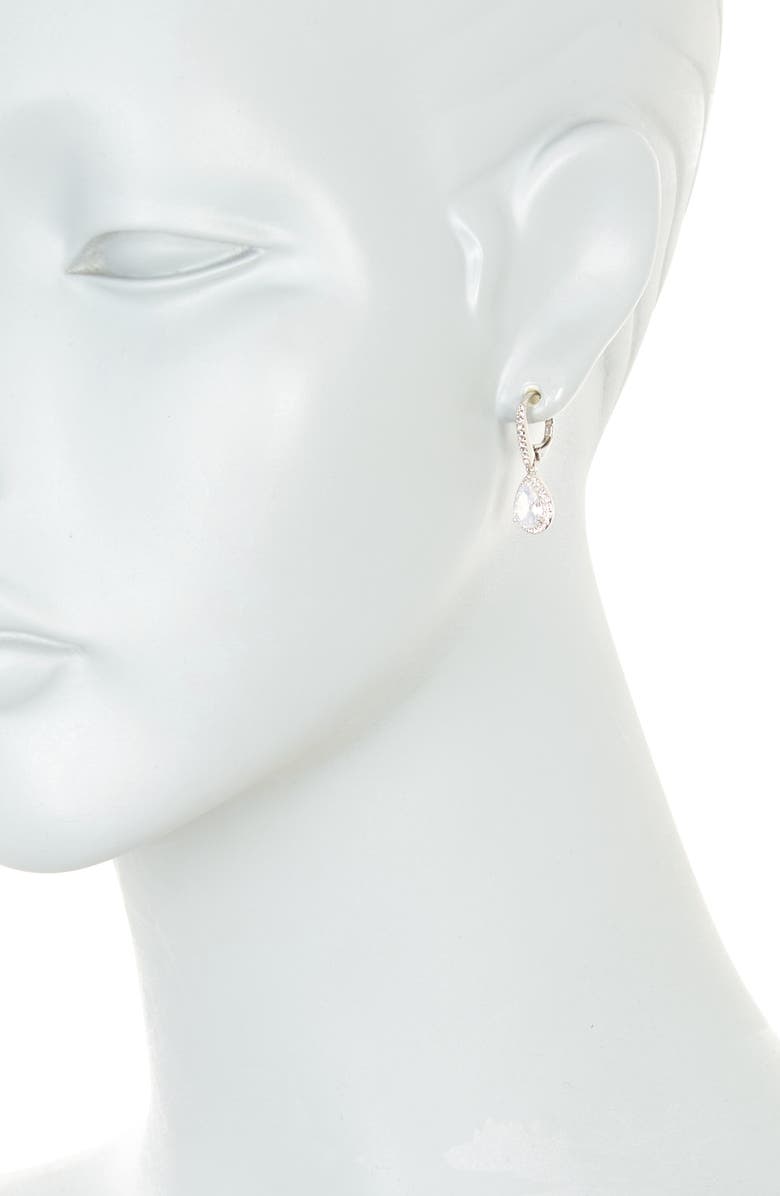 Nadri Pear Drop Cubic Zirconia Pavé Leverback Earrings, Alternate, color, Rhodium