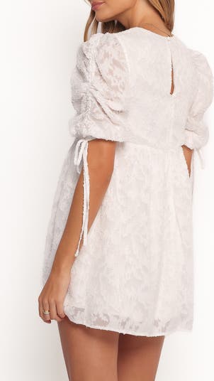 Giselle Floral Stitch Puff Sleeve Minidress