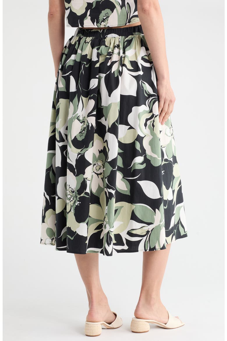 Floral Print Stretch Cotton Midi Skirt, Alternate, color, OLIVE MULTI