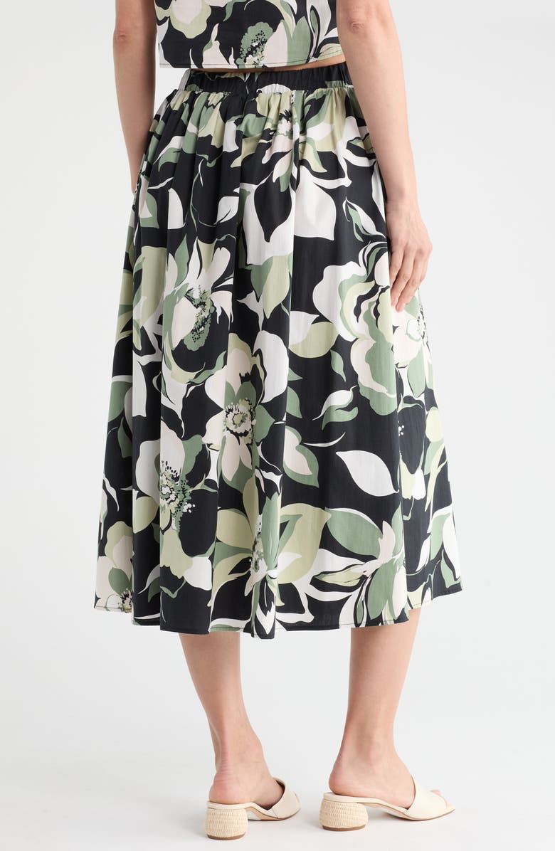 Renee C Floral Print Stretch Cotton Midi Skirt, Alternate, color, Olive Multi