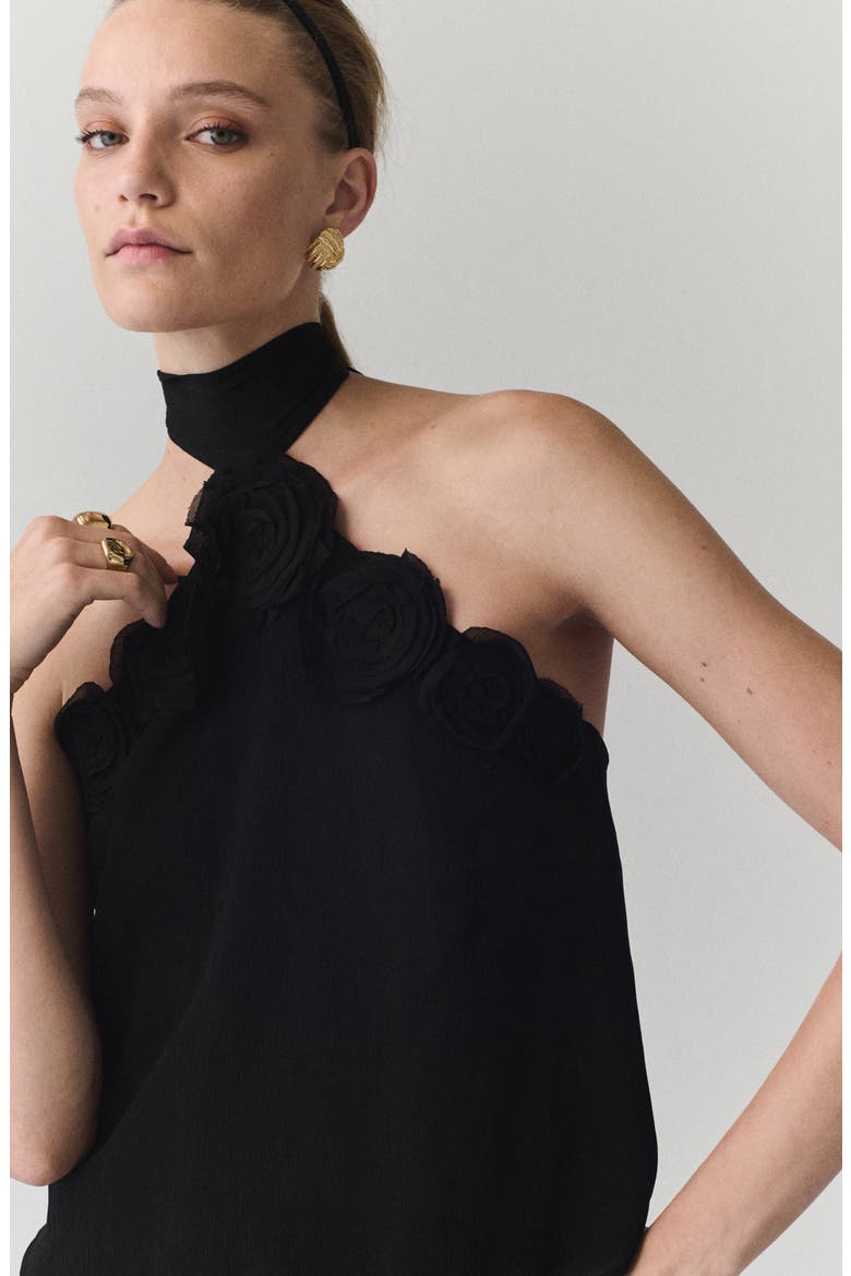 Rosette Chiffon Halter Top, Alternate, color, BLACK