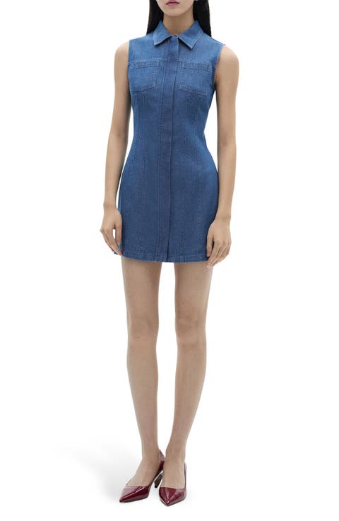 Women Black Denim Sleeveless Short Dress main image 1