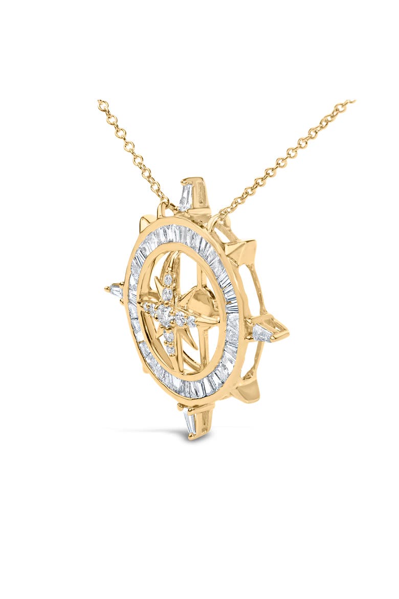 14K Yellow Gold Plated Sterling Silver 1.0 Cttw Diamond Compass Pendant Necklace, Alternate, color, Yellow Gold over Silver