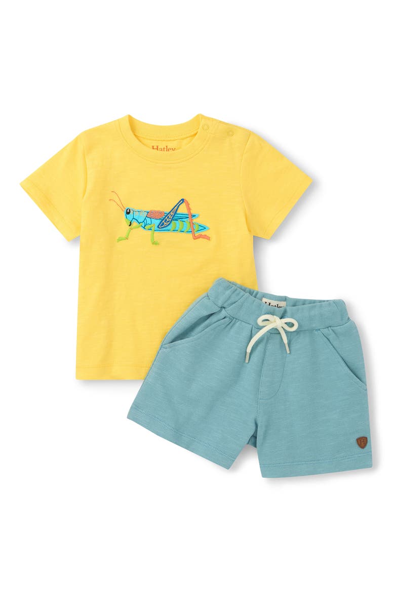 Kids' Grasshopper Appliqué T-Shirt & Shorts Set, Main, color, YELLOW