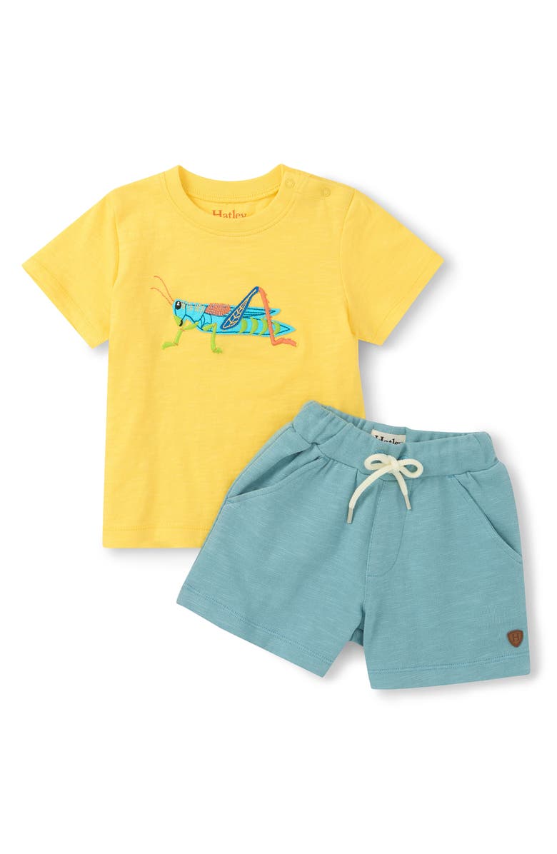 Hatley Kids' Grasshopper Appliqué T-Shirt & Shorts Set, Main, color, Yellow