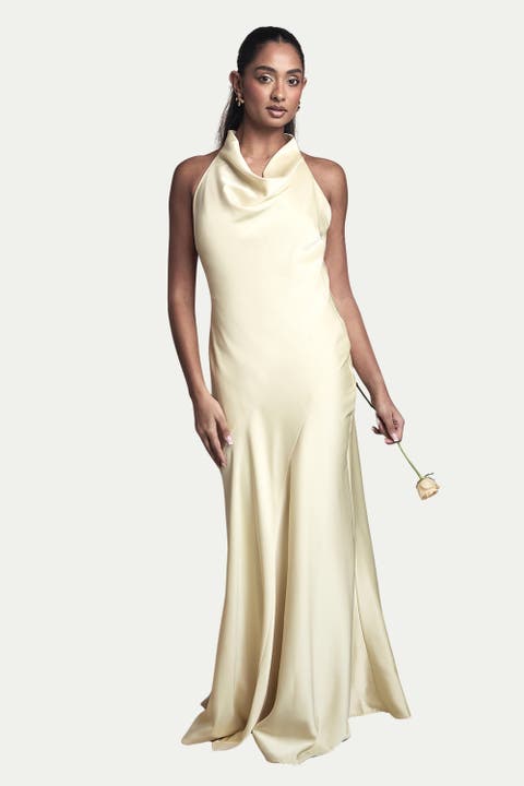 Cowl Halterneck Satin Bridesmaid Dress