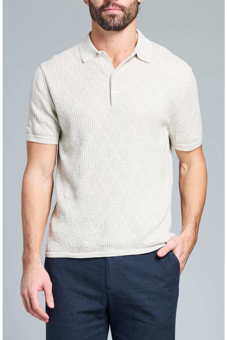 Diamond Stitch Polo Sweater, Main, color, LIGHT GREY HEATHER