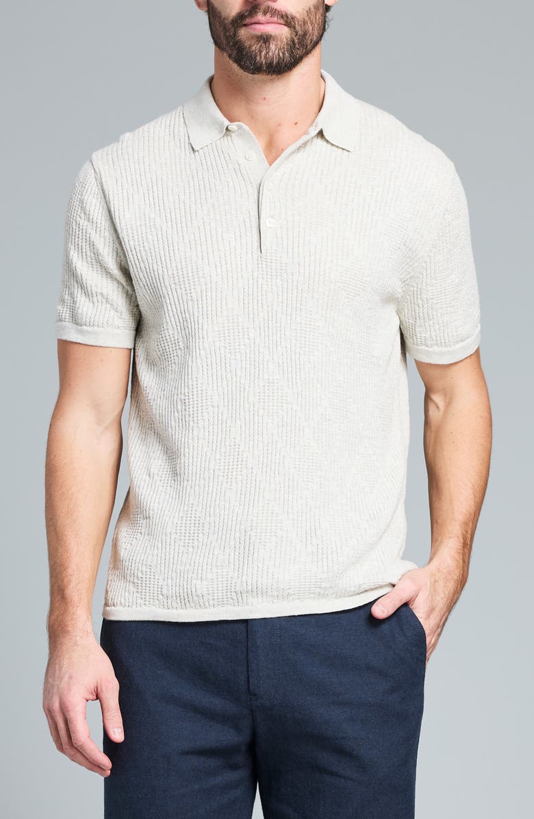 Billy Reid Diamond Stitch Polo Sweater, Main, color, Light Grey Heather