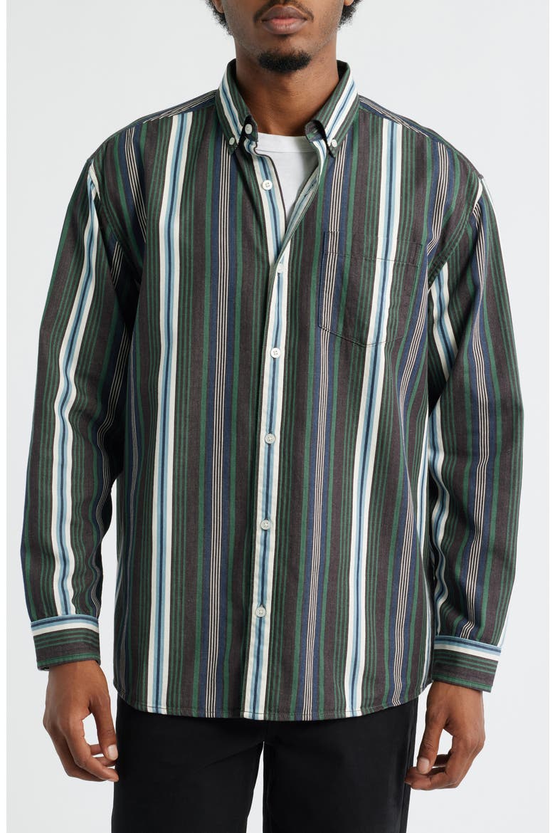 Stripe Cotton Button-Down Shirt, Alternate, color, GREEN MIXED STRIPE