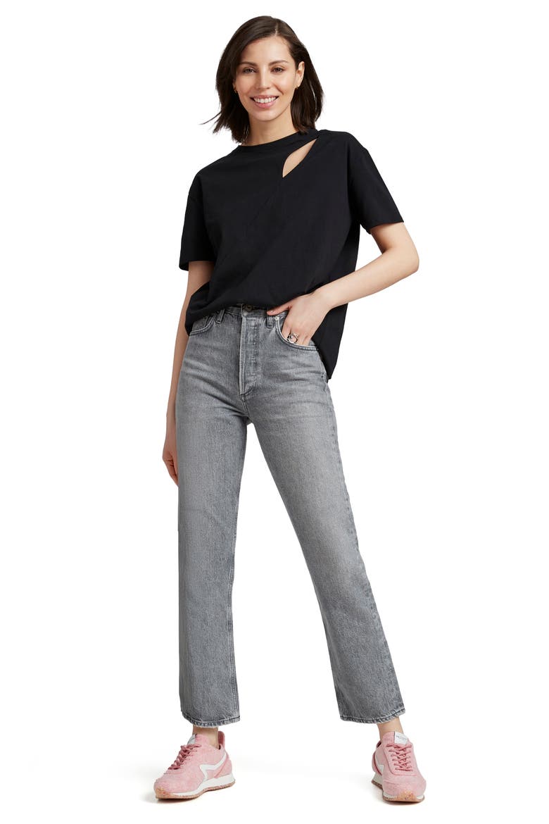 Leonie Cutout Organic Cotton Top, Alternate, color, BLACK