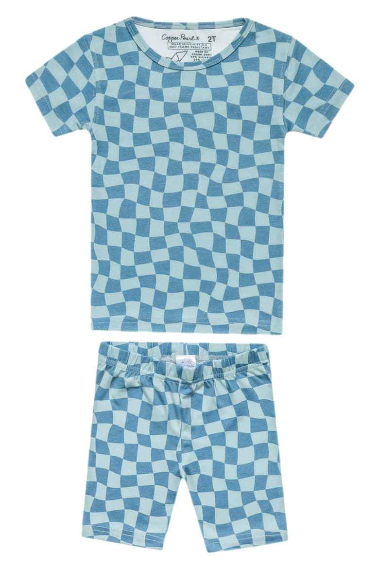 Miles Check Fitted Two-Piece Short Pajamas, Main, color, BLUE