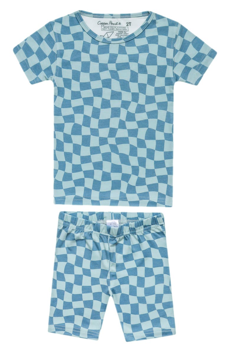 Copper Pearl Miles Check Fitted Two-Piece Short Pajamas, Main, color, Blue