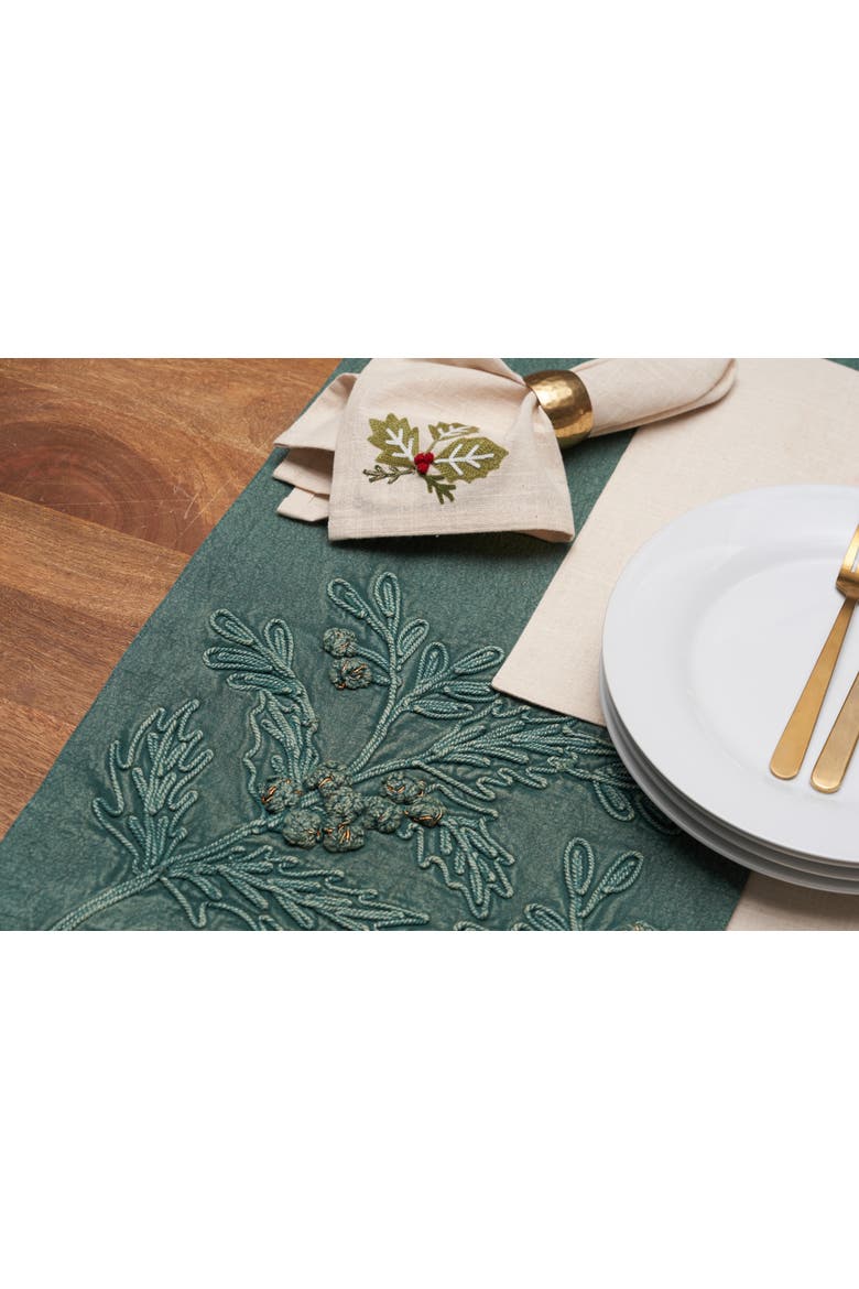 Holly Berry Botanical Christmas Tabletop Runner 14" x 72", Alternate, color, Green