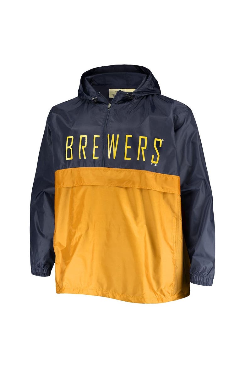 Men's Navy/Gold Milwaukee Brewers Big & Tall Split Body Anorak Half-Zip Jacket, Alternate, color, Navy