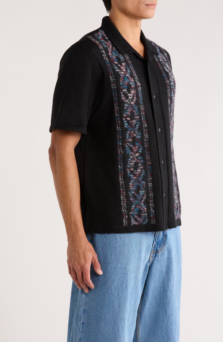 Vans Wheeler Geo Pattern Short Sleeve Camp Collar Cardigan, Alternate, color, Black