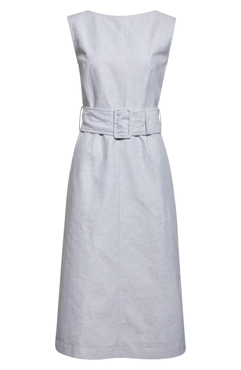Thom Browne Stripe Bateau Neck Linen Blend Column Dress, Alternate, color, Light Grey