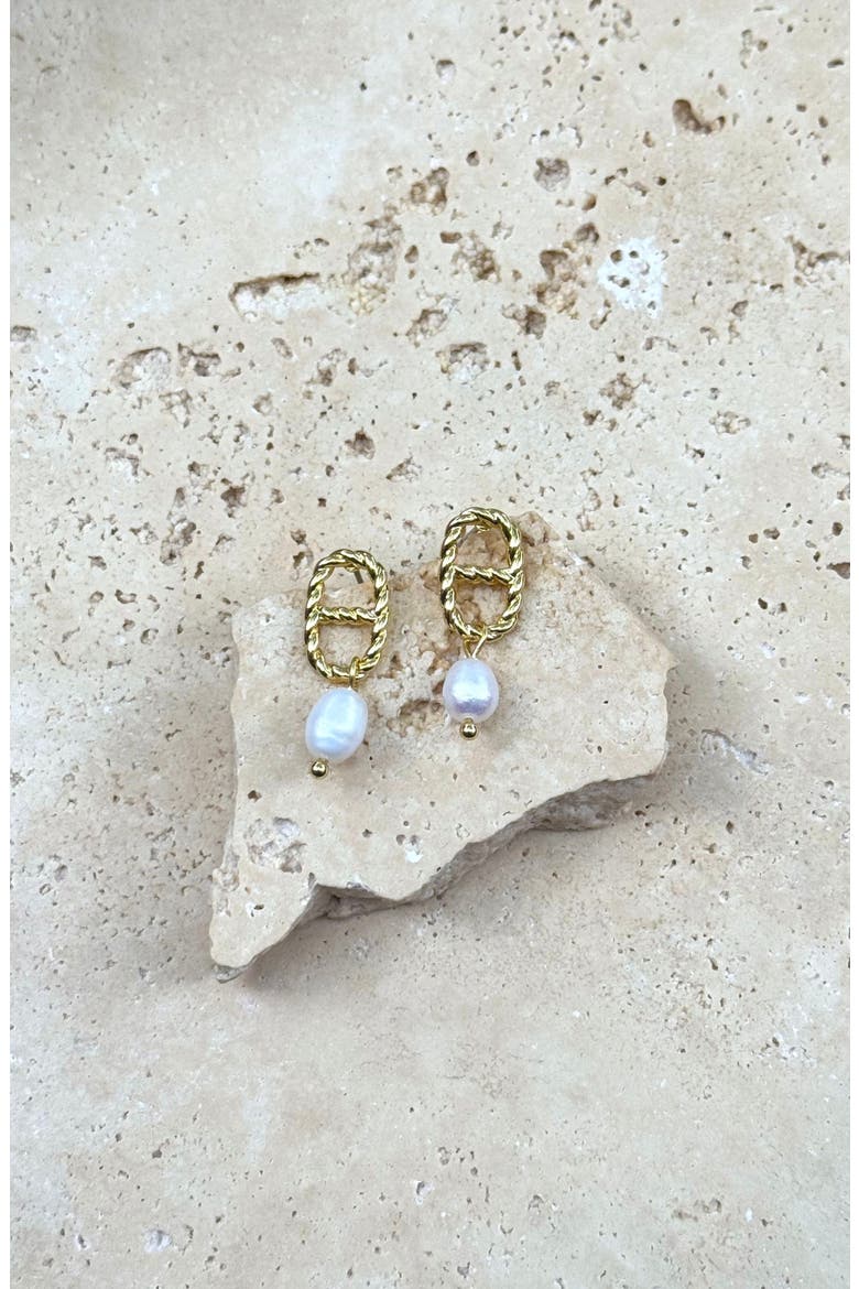 Freshwater Pearl Drop Mariner Chain Earrings, Alternate, color, WHITE