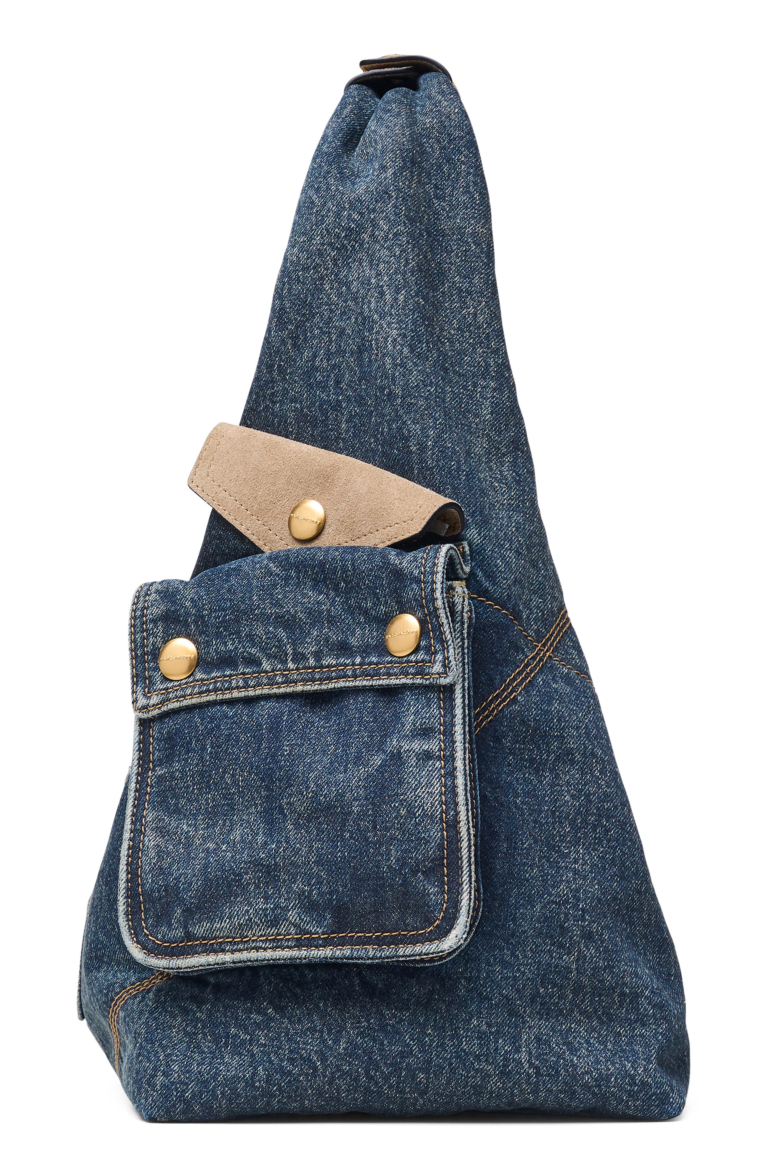 Marc Jacobs The Sack Denim Shoulder Bag, Alternate, color, Dark Wash Indigo