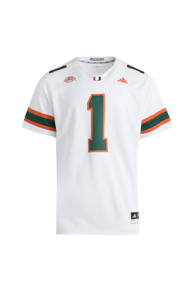 Men's adidas #1 White Miami Hurricanes Premier Jersey, Alternate, color, White