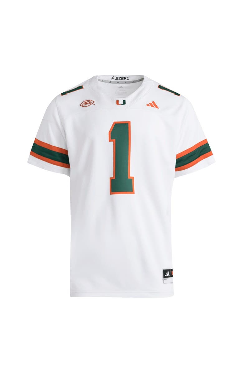 adidas Men's adidas #1 White Miami Hurricanes Premier Jersey, Alternate, color, White