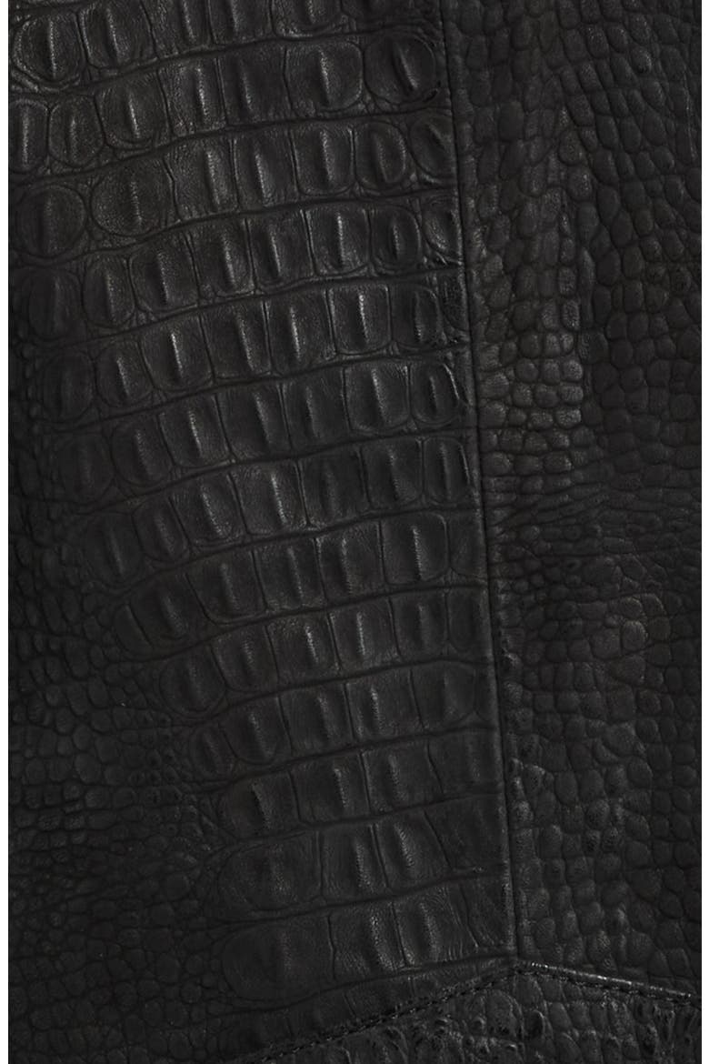 Dilah Croc Embossed Leather Biker Jacket, Alternate, color, BLACK