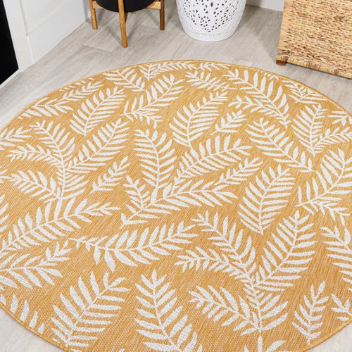Jonathan Y Nevis Palm Frond Indoor/outdoor Round Area Rug In Yellow/cream